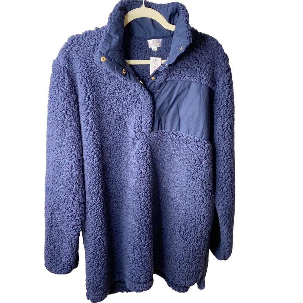 NWT Top it Off Blue Teddy Bear Oversized Cozy Pullover Sweater Faux Fur Blue 2XL - Picture 2 of 10